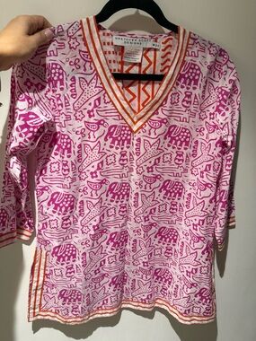 Gretchen Scott Designs Pink & Orange Printed V-Neck Tunic Top